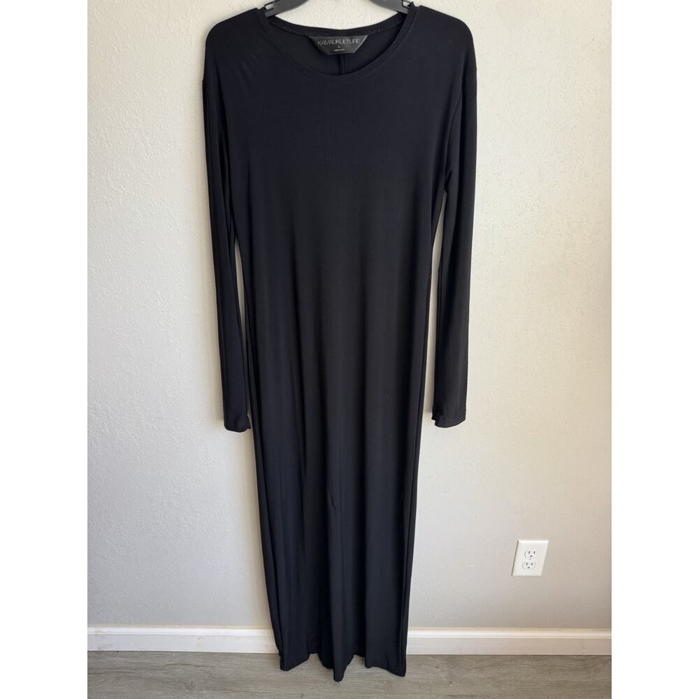 Kamali Kulture Black Slinky Long Sleeve Full Length Maxi Dress Womens L Classic